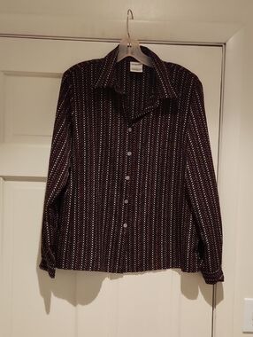 Vintage Liz Baker Black Blouse with Red and Cream Polka Dots Size 14